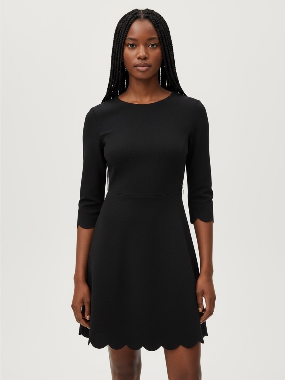 Black Scallop-Hem Fit & Flare Dress